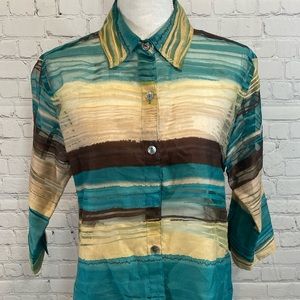 CHOICES Button Down Blouse Linen Blend-Small